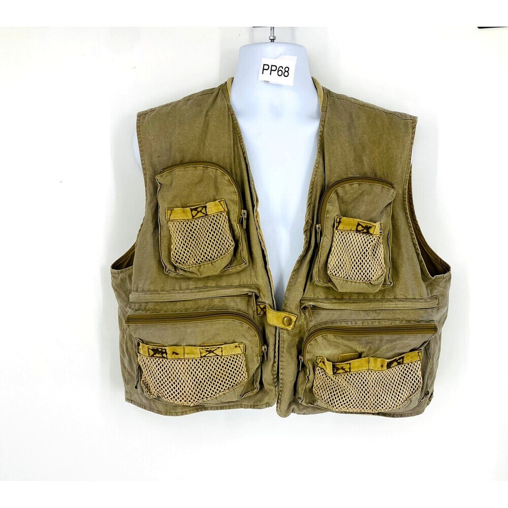 80’s Vintage Orvis Utility Fly Fishing Safari Cargo Vest Large Khaki Cotton
